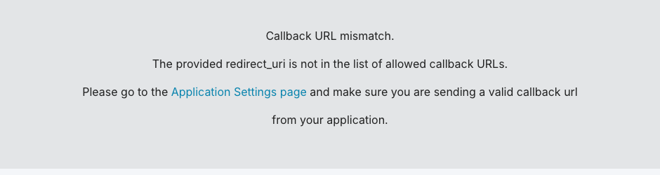Auth0 callback URL mismatch error screen