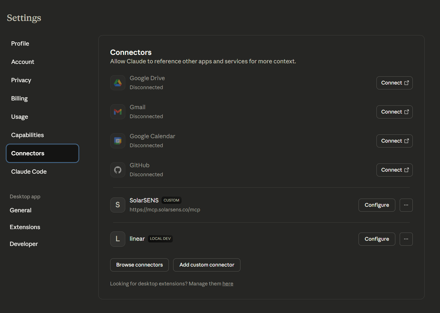 Claude Desktop Settings